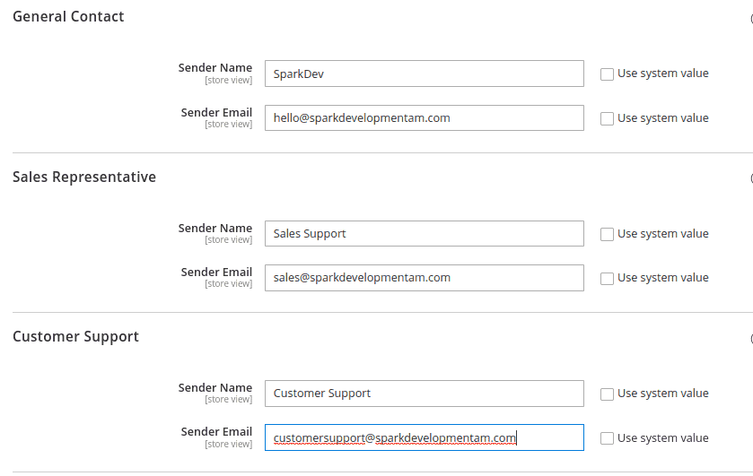 Magento 2 Configure Store Email Addresses
